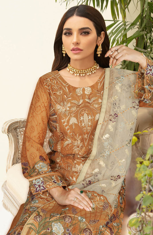Nayab by Ramsha Embroidered Chiffon Unstitched 3 Piece Suit - N-305 - RM25CHW - Orange - Festive Collection