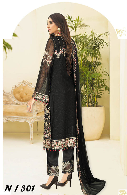 Nayab by Ramsha Embroidered Chiffon Unstitched 3 Piece Suit - N-301 - RM25CHW - Black - Festive Collection