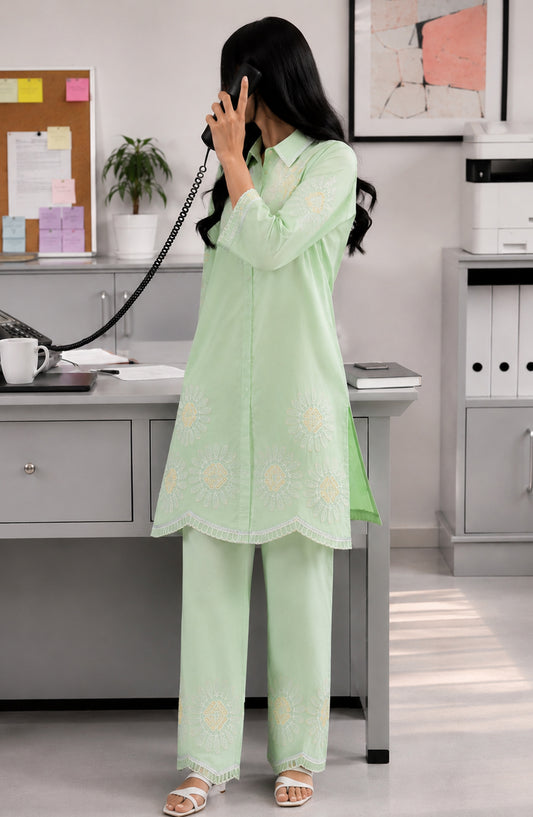 Naylaa by Amna Khadija Embroidered Cotton Stitched 2 Piece Co-ord Set - AKN-05 - AM26NYLA - Green - Summer Collection