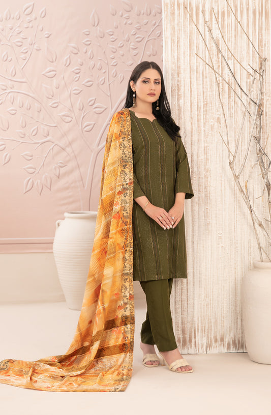 Nazaaha by Tawakkal Fabrics Printed Leather Peach Stitched 3 Piece Suit - D-5014 - TF25NZH - Green - Winter Collection