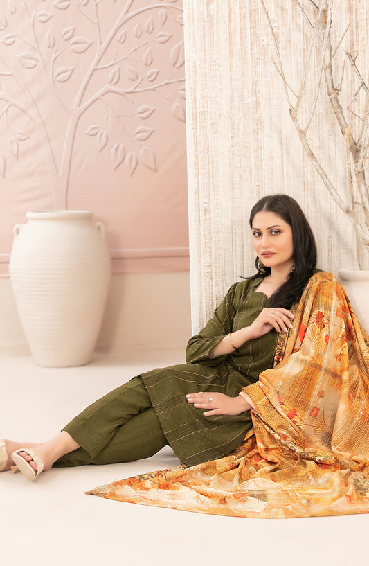 Nazaaha by Tawakkal Fabrics Printed Leather Peach Stitched 3 Piece Suit - D-5014 - TF25NZH - Green - Winter Collection