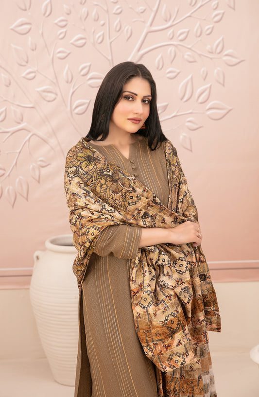 Nazaaha by Tawakkal Fabrics Printed Leather Peach Stitched 3 Piece Suit - D-5013 - TF25NZH - Brown - Winter Collection