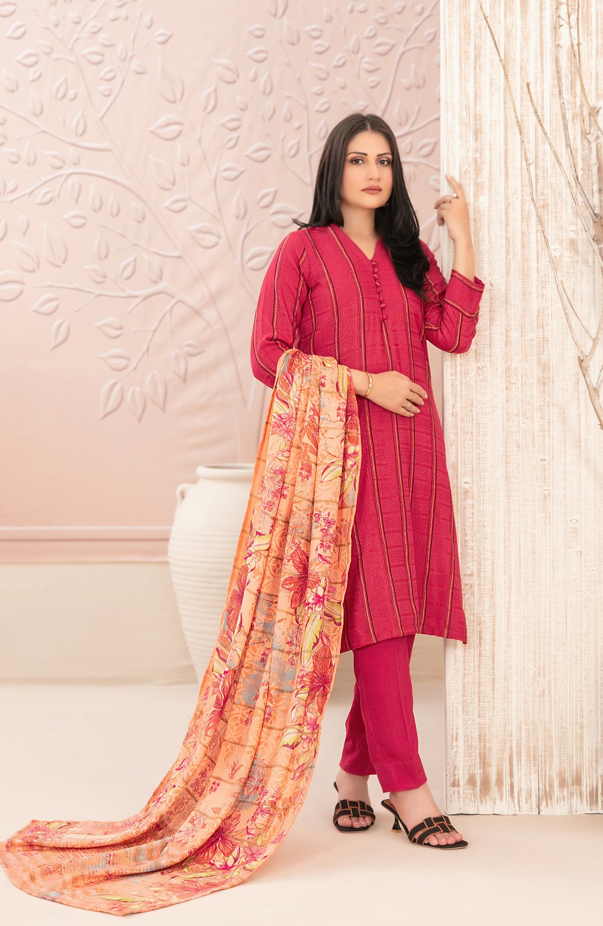 Nazaaha by Tawakkal Fabrics Printed Leather Peach Stitched 3 Piece Suit - D-5012 - TF25NZH - Pink - Winter Collection