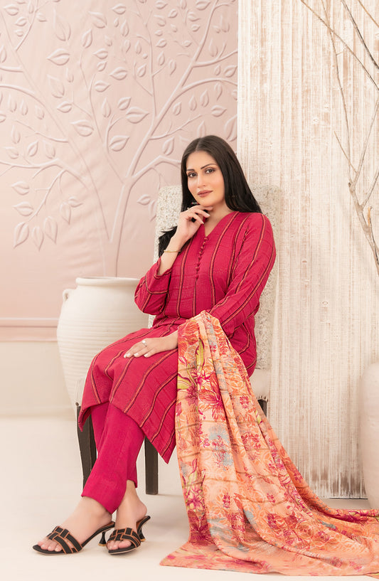 Nazaaha by Tawakkal Fabrics Printed Leather Peach Stitched 3 Piece Suit - D-5012 - TF25NZH - Pink - Winter Collection
