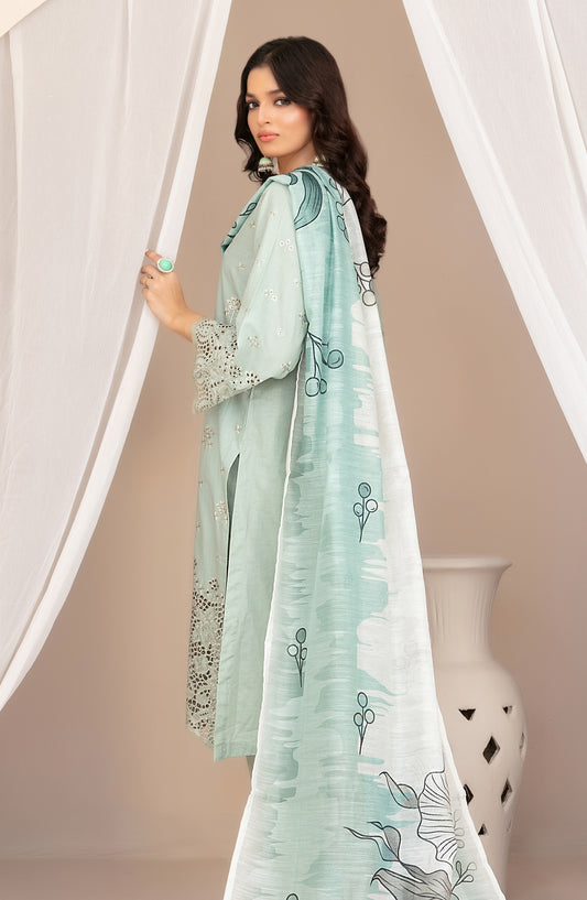 Nazifa by Tawakkal Fabrics Embroidered Schiffli Lawn Stitched 3 Piece Suit - D-1043 - TF26NZ - Sea Green - Summer Collection