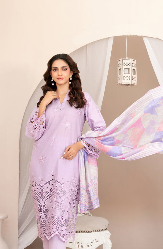 Nazifa by Tawakkal Fabrics Embroidered Schiffli Lawn Stitched 3 Piece Suit - D-1042 - TF26NZ - Purple - Summer Collection