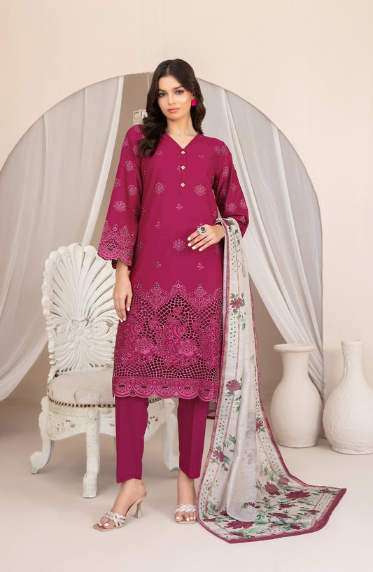 Nazifa by Tawakkal Fabrics Embroidered Schiffli Lawn Stitched 3 Piece Suit - D-1041 - TF26NZ - Pink - Summer Collection