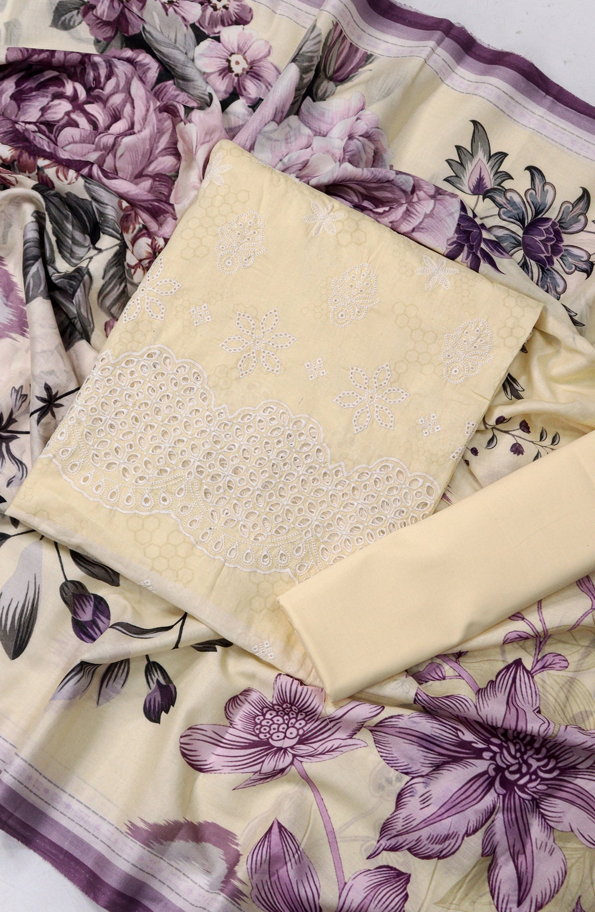 Nazneen by Amna Khadija Embroidered Chikankari Lawn Unstitched 3 Piece Suit - Design-02 - AM26NZN - Fawn - Summer Collection