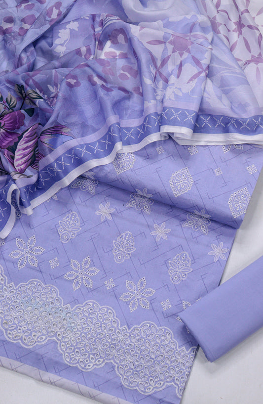 Nazneen by Amna Khadija Embroidered Chikankari Lawn Unstitched 3 Piece Suit - Design-01 - AM26NZN - Blue - Summer Collection