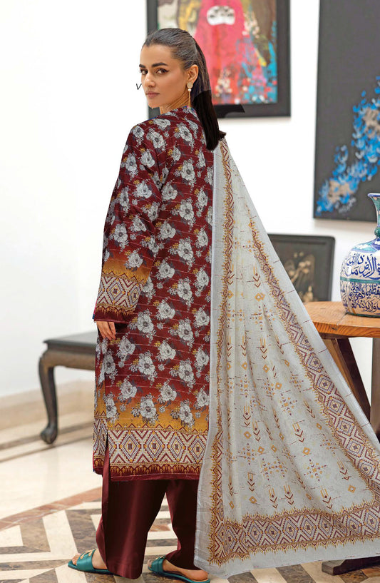 Nazneen by Johra Printed Lawn Unstitched 3 Piece Suit - JH-1216 - JH25NZN - Maroon - Casual Collection