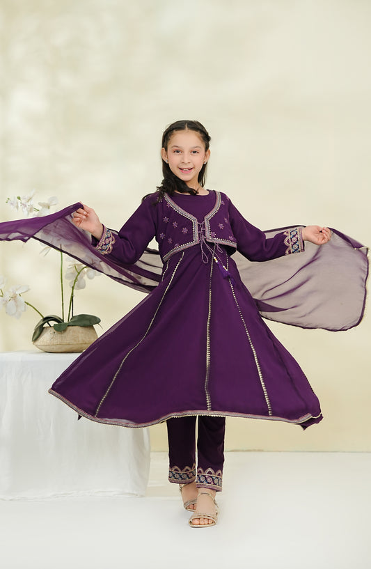 Nea & Mea ki Dosti by Amna Khadija Embroidered Chiffon Stitched 3 Piece Suit - AKNM-01 - AM26NEM - Purple - Summer Collection