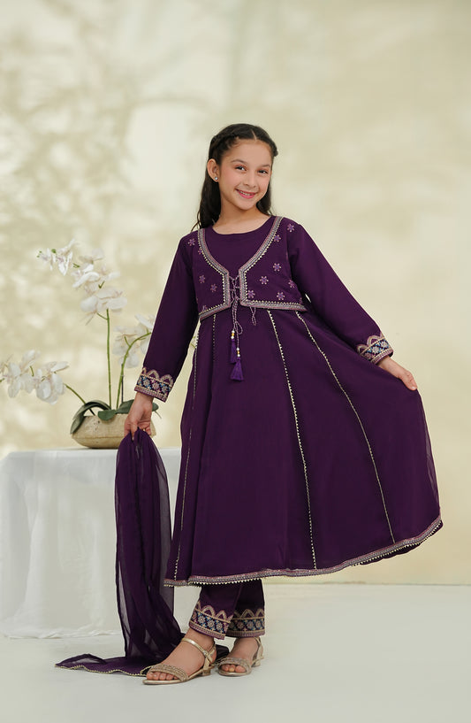 Nea & Mea ki Dosti by Amna Khadija Embroidered Chiffon Stitched 3 Piece Suit - AKNM-01 - AM26NEM - Purple - Summer Collection