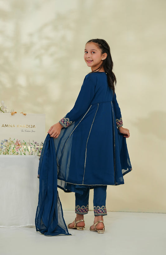 Nea & Mea ki Dosti by Amna Khadija Embroidered Chiffon Stitched 3 Piece Suit - AKNM-02 - AM26NEM - Blue - Summer Collection