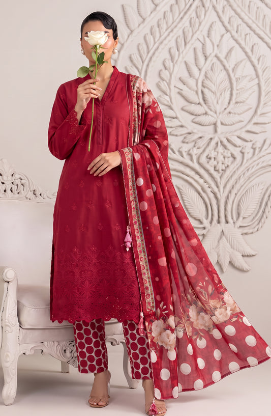 Neesha by Amna Khadija Embroidered Cotton Stitched 3 Piece Suit - AKN-01 - AM26NSHA - Red - Summer Collection