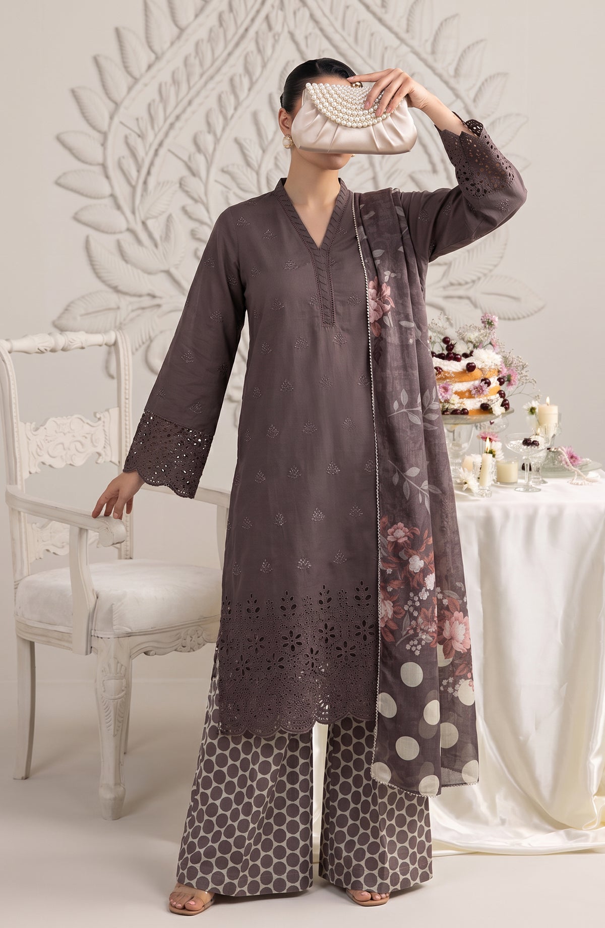 Neesha by Amna Khadija Embroidered Cotton Stitched 3 Piece Suit - AKN-05 - AM26NSHA - Grey - Summer Collection