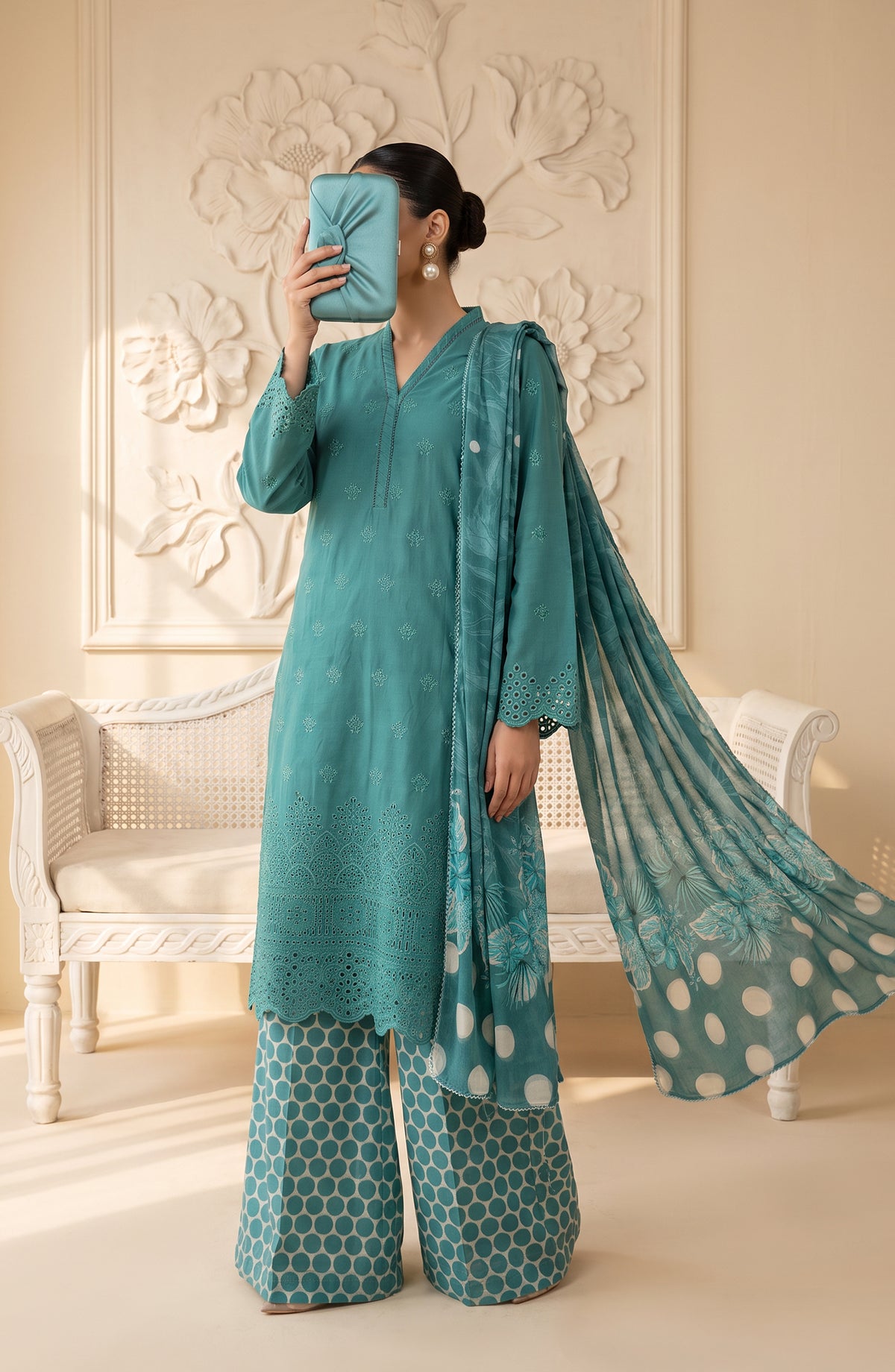 Neesha by Amna Khadija Embroidered Cotton Stitched 3 Piece Suit - AKN-07 - AM26NSHA - Ferozi - Summer Collection