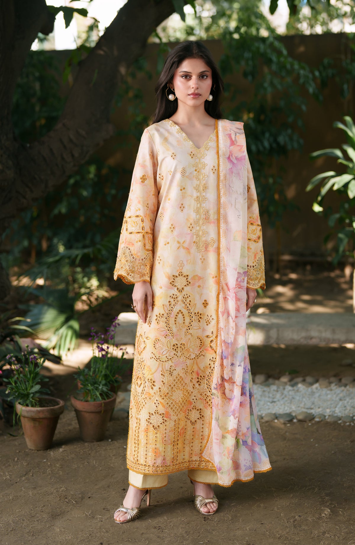 Neeshay Embroidered Lawn Unstitched 3 Piece Suit - SOLAYA - NSH26SM - Yellow - Summer Collection