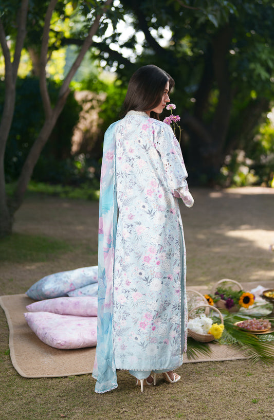 Neeshay Embroidered Lawn Unstitched 3 Piece Suit - FLEURIE - NSH26SM - Blue - Summer Collection