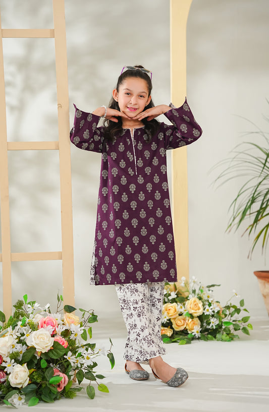 Nelofarr Guriya by Amna Khadija Printed Cotton Stitched 2 Piece Suit - AKNG-01 - AM26AKNG - Purple - Summer Collection