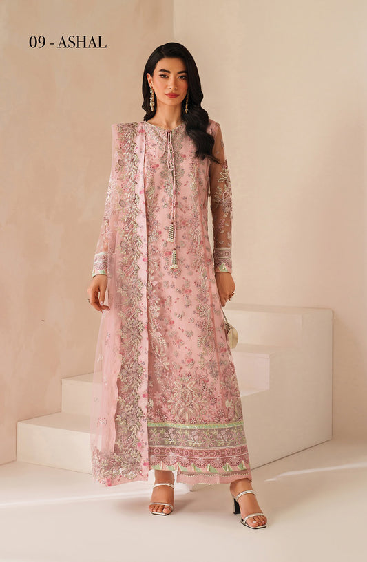 Neorah by Xenia Luxury Embroidered Net Unstitched 3 Piece Suit - 09-ASHAL - XF25NRH - Pink - Formals Collection
