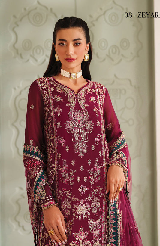 Neorah by Xenia Luxury Embroidered Chiffon Unstitched 3 Piece Suit - 08-ZEYARA - XF25NRH - Pink - Formals Collection