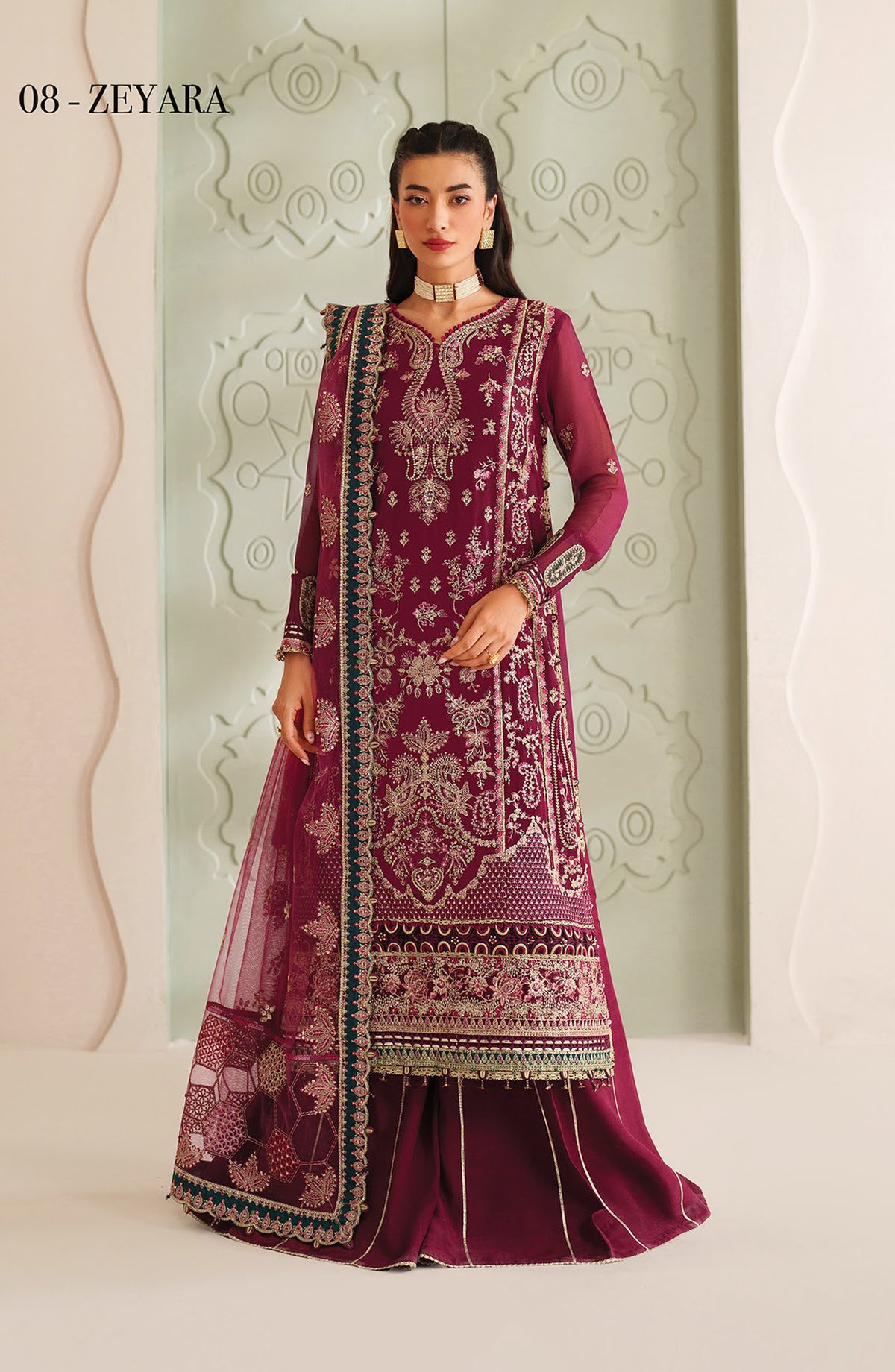Neorah by Xenia Luxury Embroidered Chiffon Unstitched 3 Piece Suit - 08-ZEYARA - XF25NRH - Pink - Formals Collection