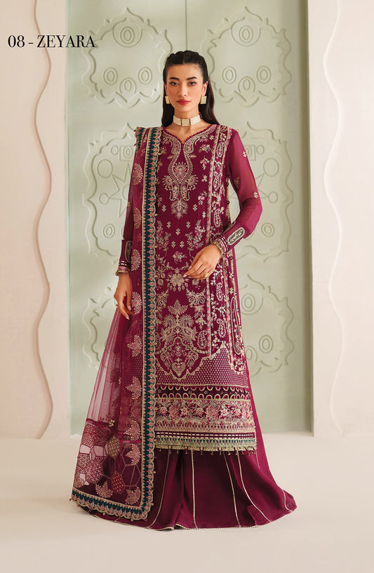 Neorah by Xenia Luxury Embroidered Chiffon Unstitched 3 Piece Suit - 08-ZEYARA - XF25NRH - Pink - Formals Collection