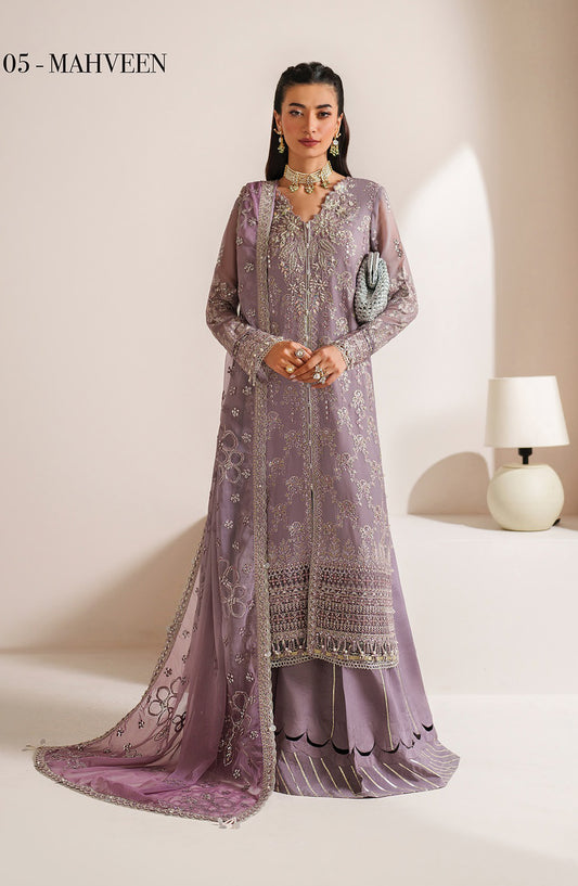 Neorah by Xenia Luxury Embroidered Chiffon Unstitched 3 Piece Suit - 05-MAHVEEN - XF25NRH - Purple - Formals Collection