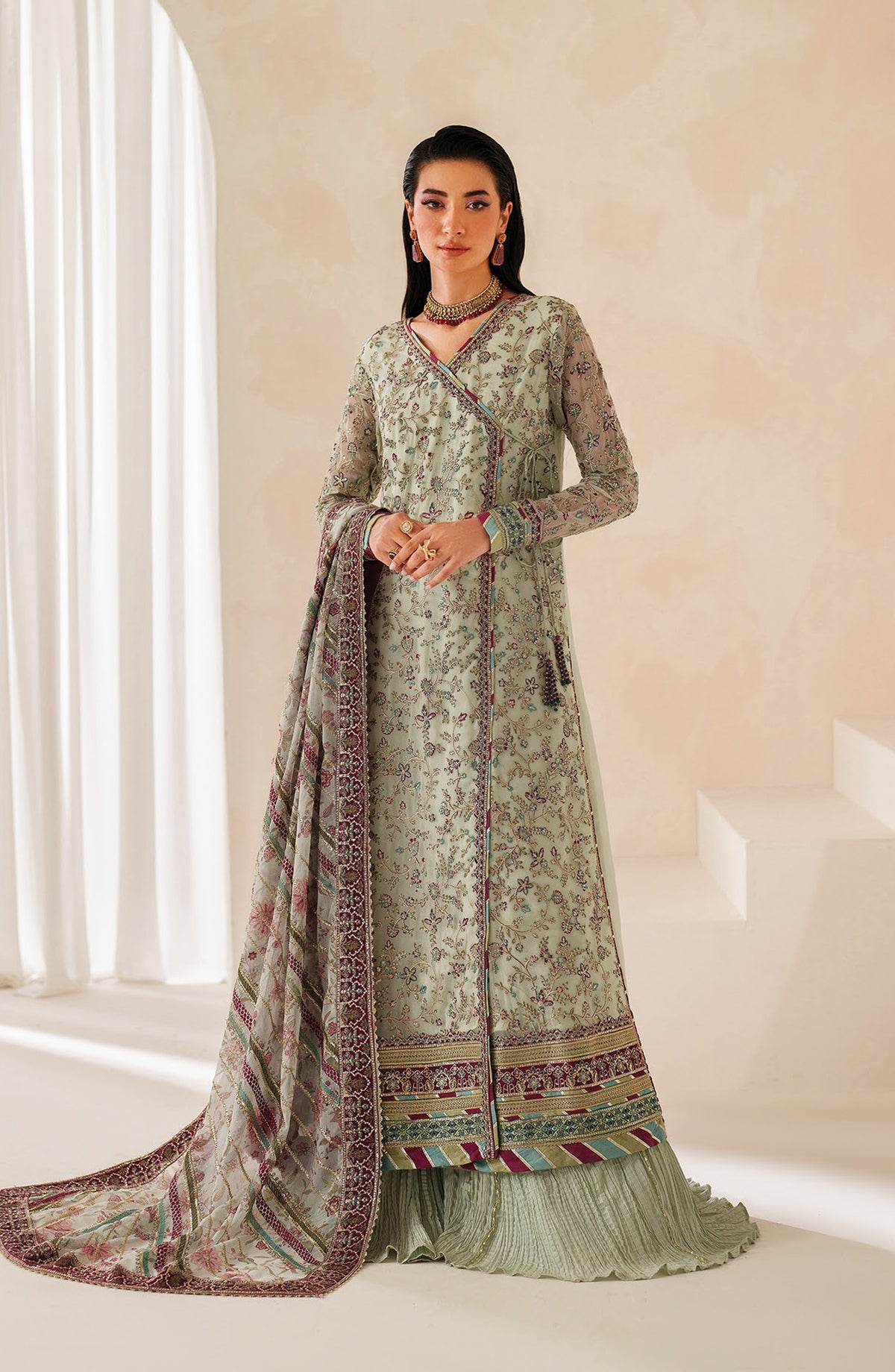 Neorah by Xenia Luxury Embroidered Chiffon Unstitched 3 Piece Suit - 04-ZALEH - XF25NRH - Green - Formals Collection