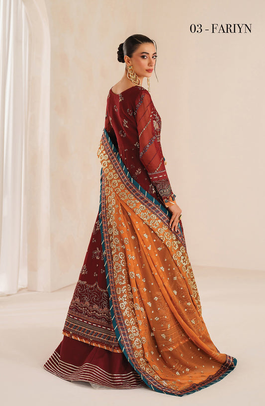 Neorah by Xenia Luxury Embroidered Chiffon Unstitched 3 Piece Suit - 03-FARIYN - XF25NRH - Maroon - Formals Collection