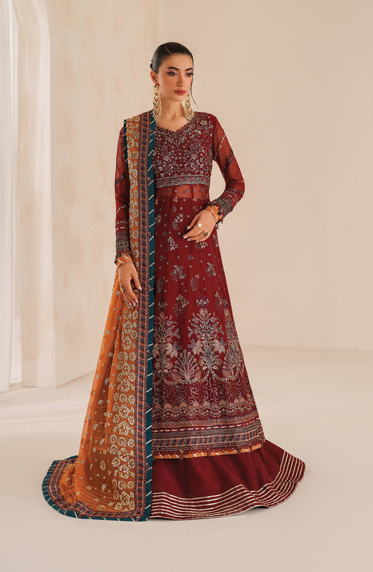 Neorah by Xenia Luxury Embroidered Chiffon Unstitched 3 Piece Suit - 03-FARIYN - XF25NRH - Maroon - Formals Collection