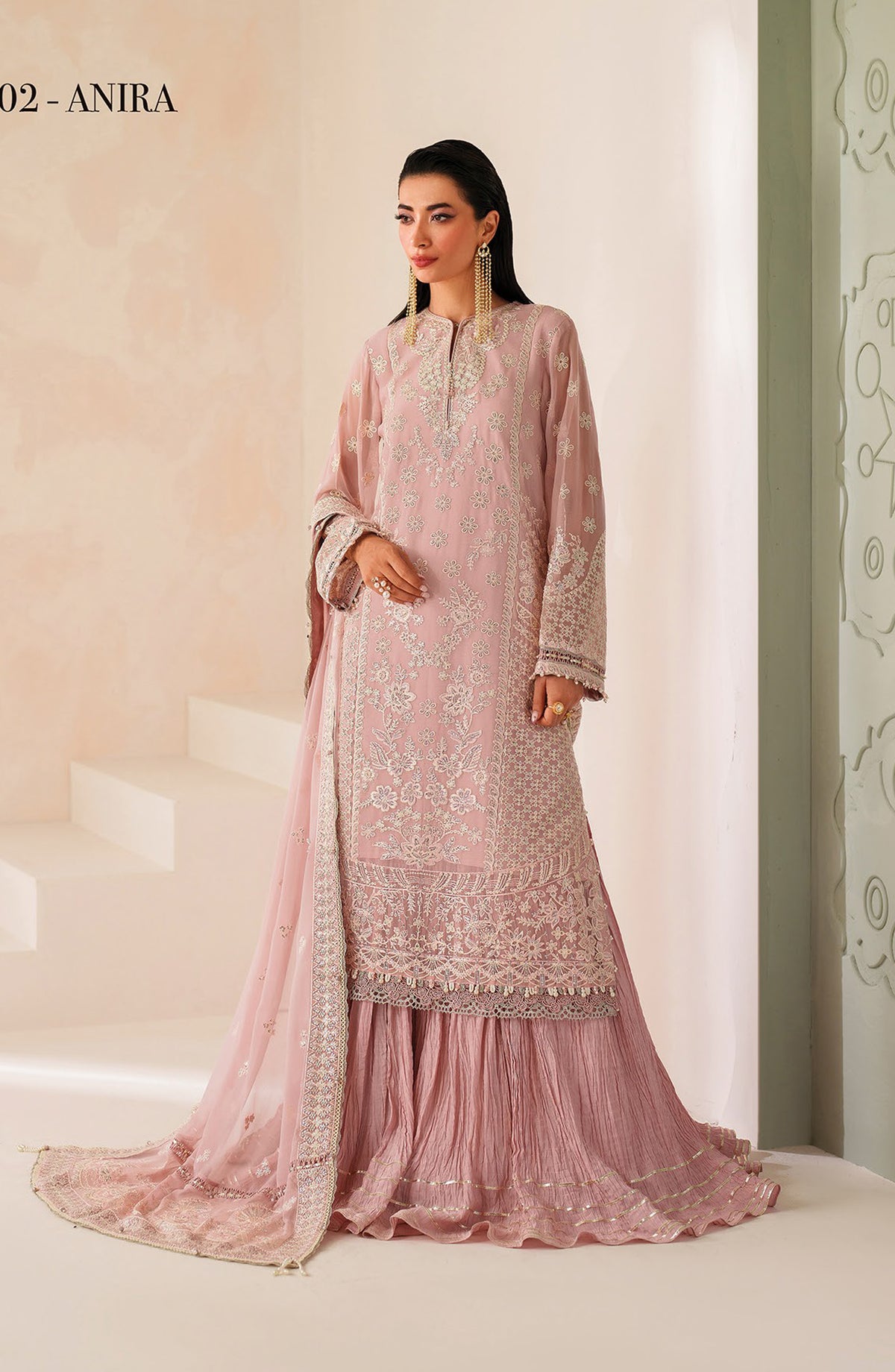 Neorah by Xenia Luxury Embroidered Chiffon Unstitched 3 Piece Suit - 02-ANIRA - XF25NRH - Pink - Formals Collection