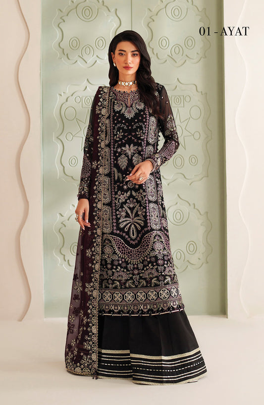 Neorah by Xenia Luxury Embroidered Chiffon Unstitched 3 Piece Suit - 01-AYAT - XF25NRH - Black - Formals Collection