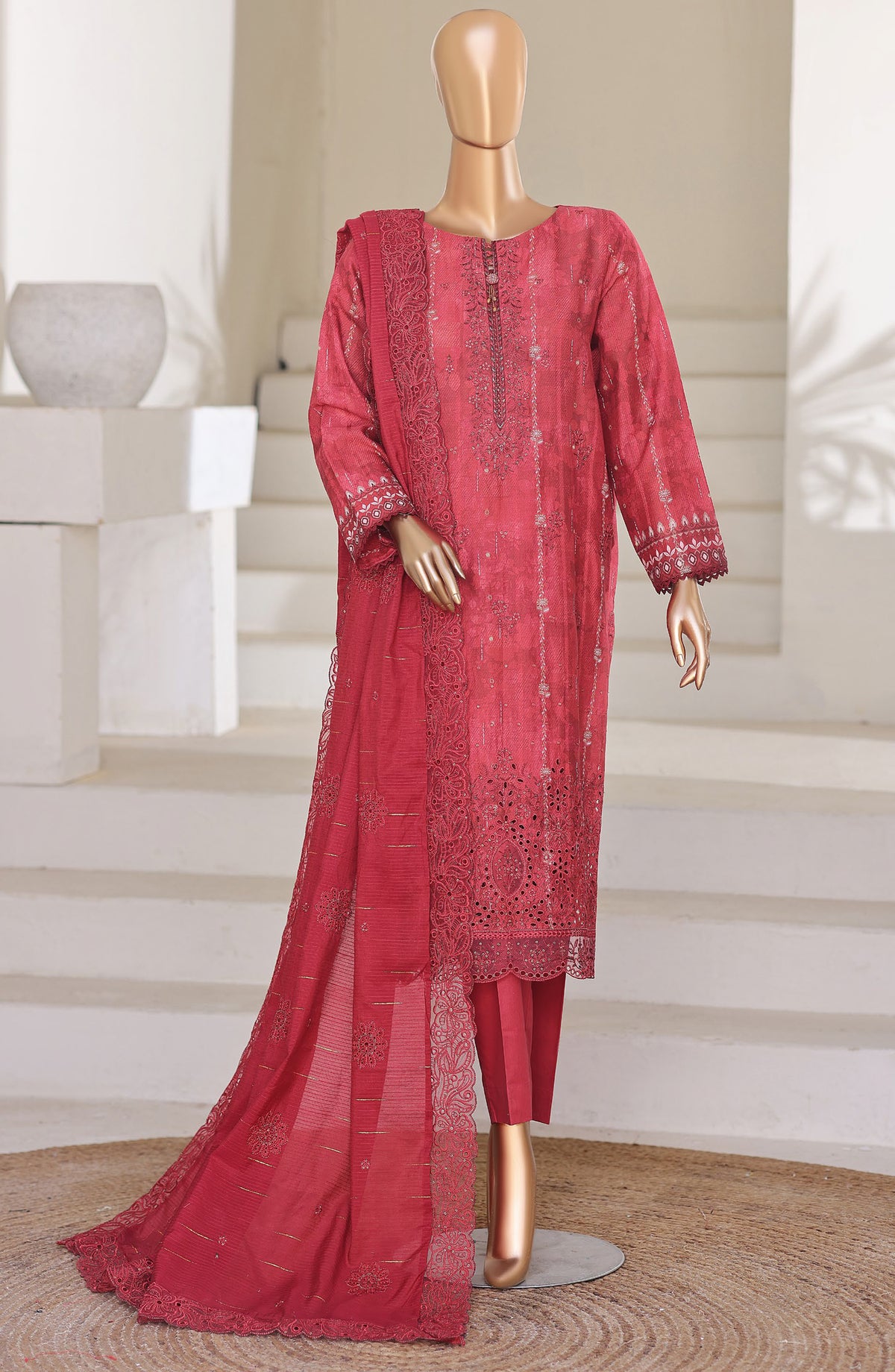 Ninokara by HZ Textile Embroidered Jacquard Unstitched 3 Piece Suit - D-07 - HZ26KNRA - Red - Summer Collection