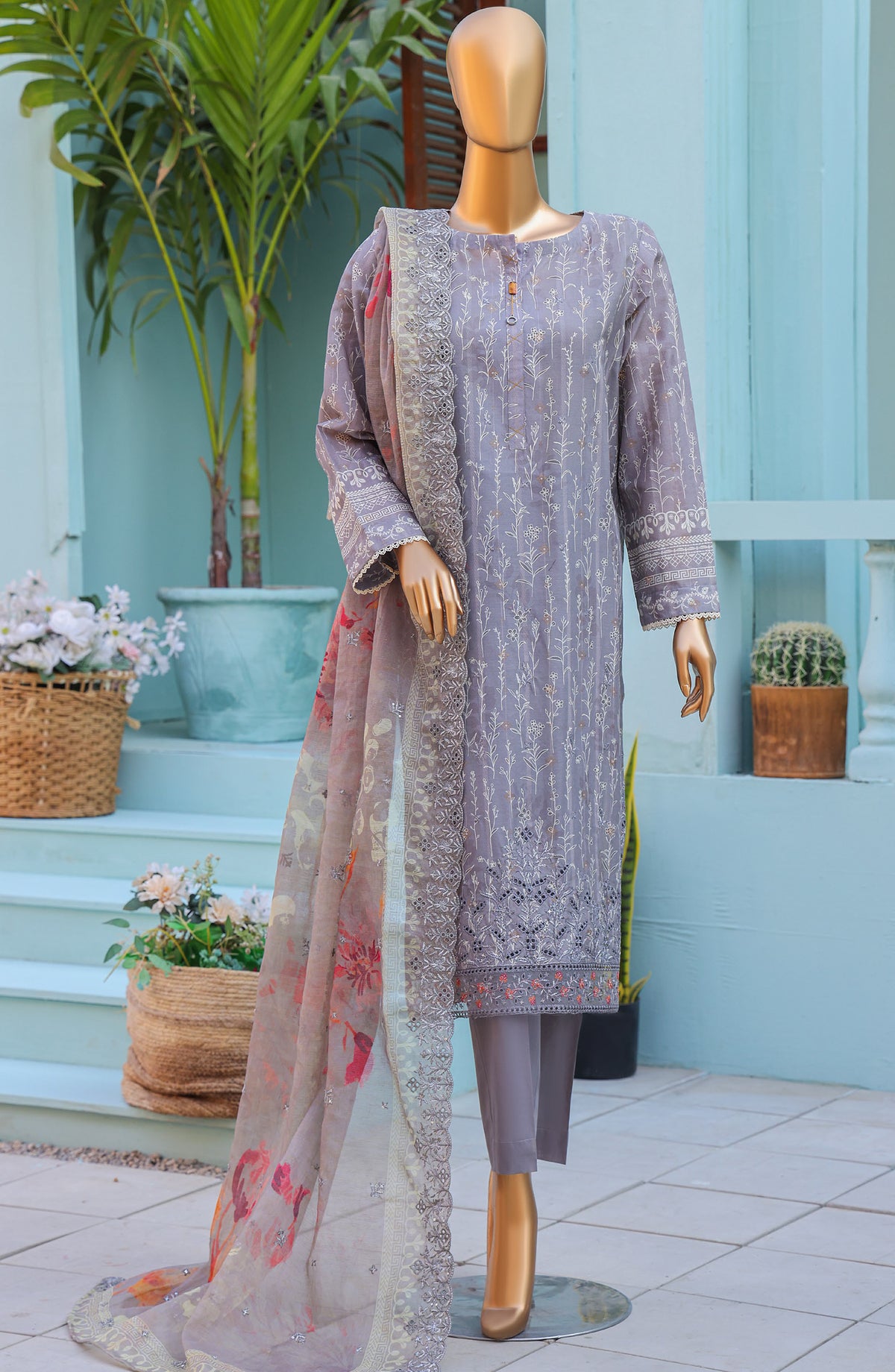 Ninokara by HZ Textile Embroidered Jacquard Unstitched 3 Piece Suit - Design-09 - HZ26NKR - Grey - Summer Collection