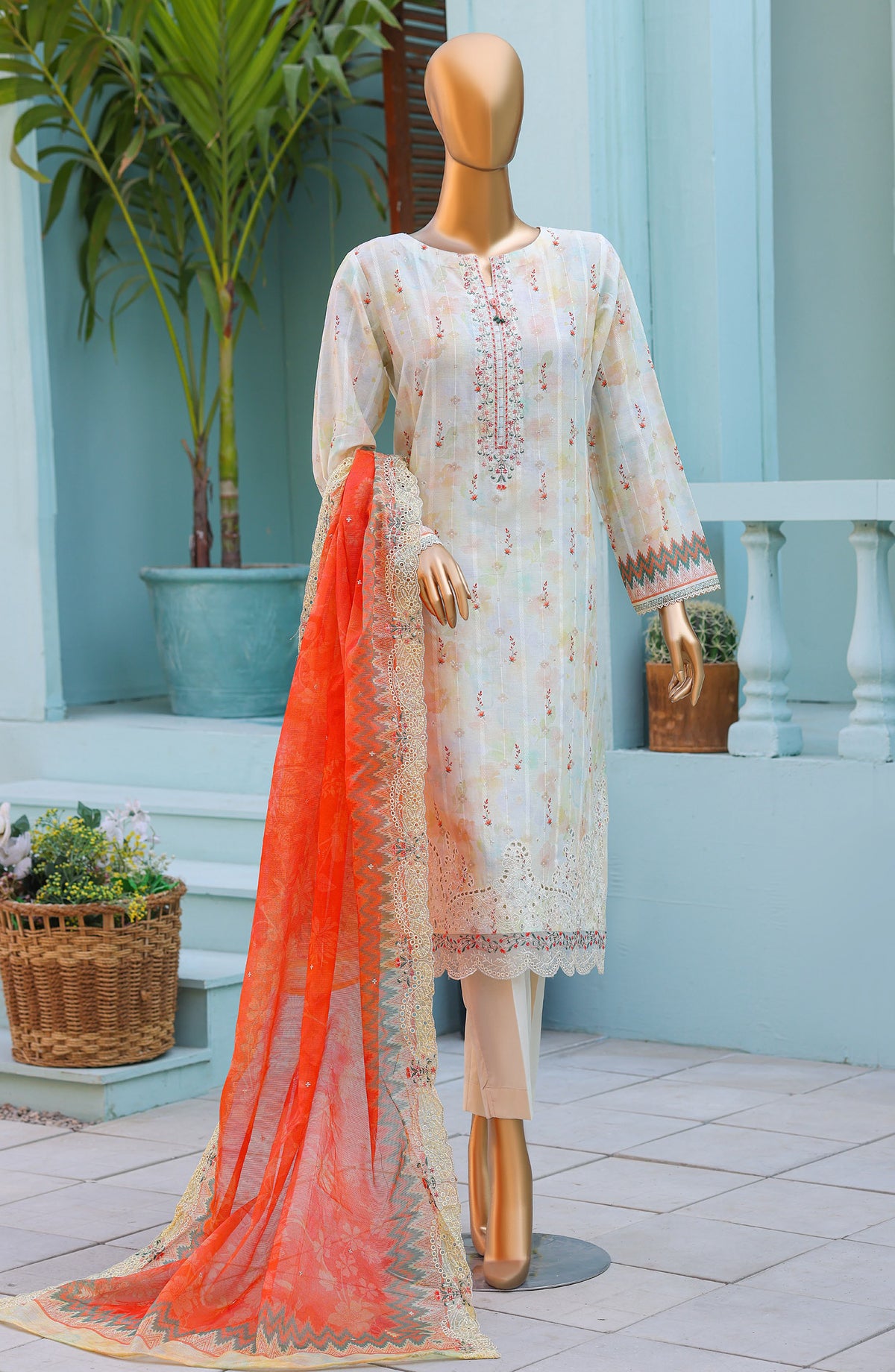 Ninokara by HZ Textile Embroidered Jacquard Unstitched 3 Piece Suit - Design-01 - HZ26NKR - White - Summer Collection