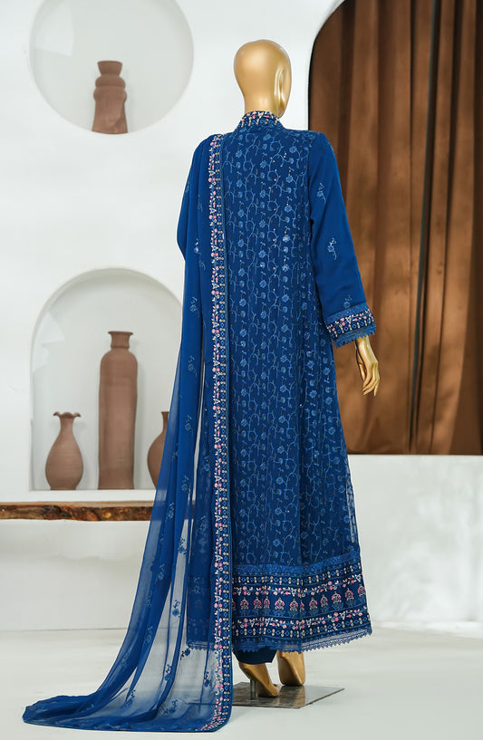 Nisbat by Maria Fabrics Embroidered Chiffon Stitched 3 Piece Suit - Zarmin - MRF26NS - Blue - Luxury Collection