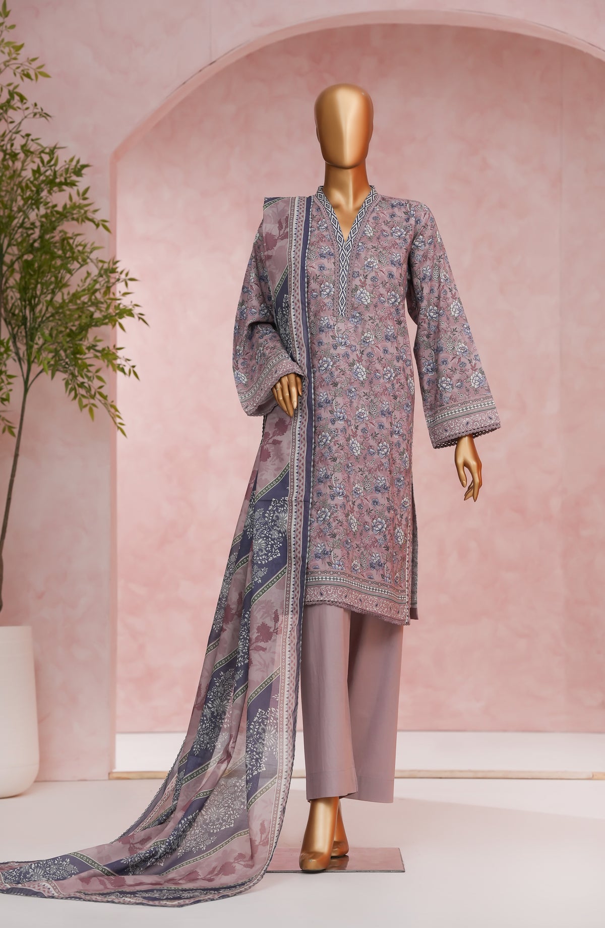 Nissa Floral by Amna Khadija Printed Cotton Cambric Stitched 3 Piece Suit - NF-07 - AM25NISS - Pink - Casual Collection