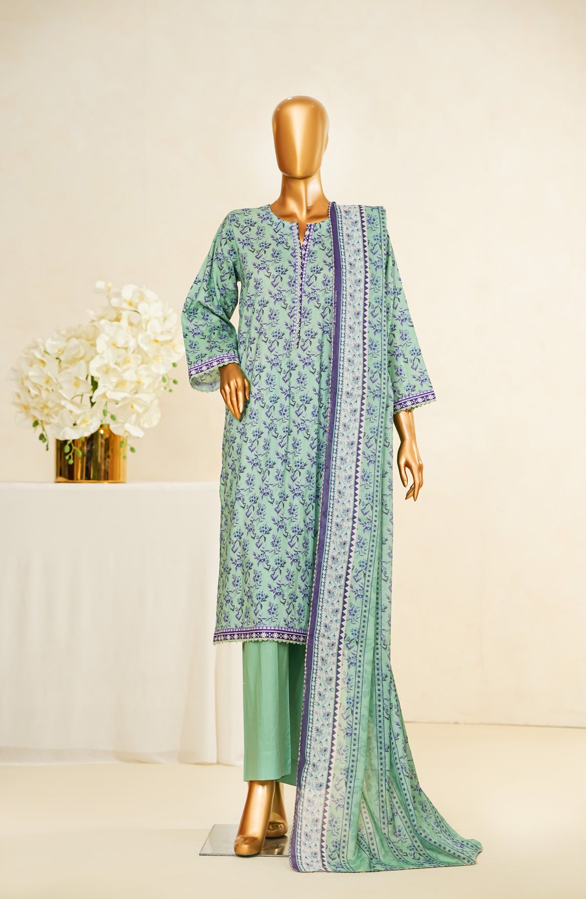 Nissa Floral by Amna Khadija Printed Cotton Cambric Stitched 3 Piece Suit - NF-11 - AM253NLA - Blue - Casual Collection