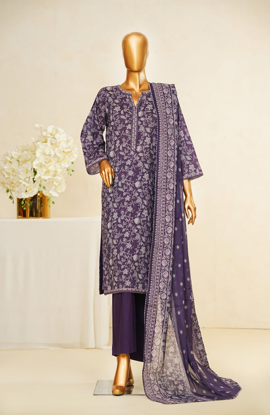 Nissa Floral by Amna Khadija Printed Cotton Cambric Stitched 3 Piece Suit - NF-13 - AM253NLA - Purple - Casual Collection