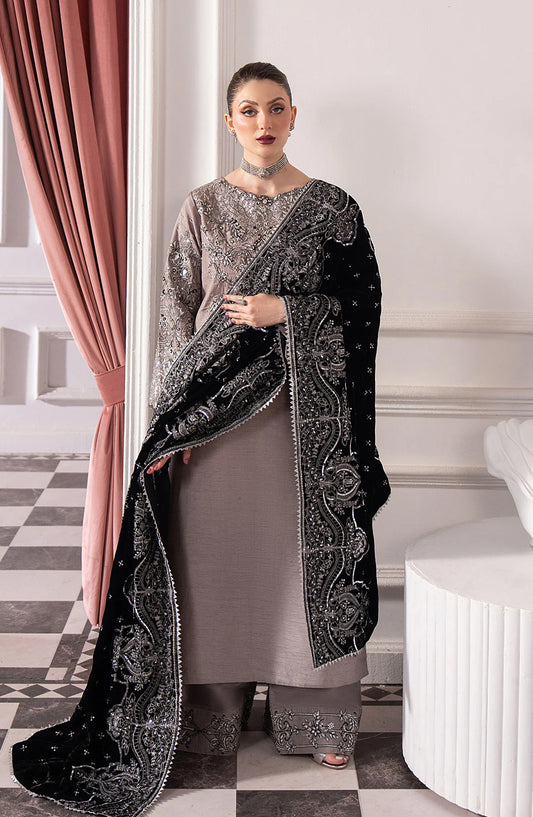 Noirah by Al Karim Embroidered Korean Silk Unstitched 3 Piece Suit - NV-007 - AK26NOI - Purple - Winter Collection
