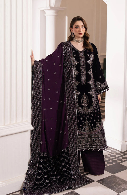 Noirah by Al Karim Embroidered Velvet Unstitched 3 Piece Suit - NV-001 - AK26NOI - Purple - Winter Collection