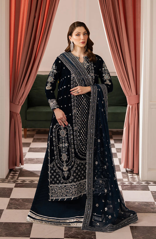 Noirah by Al Karim Embroidered Velvet Unstitched 3 Piece Suit - NV-002 - AK26NOI - Blue - Winter Collection