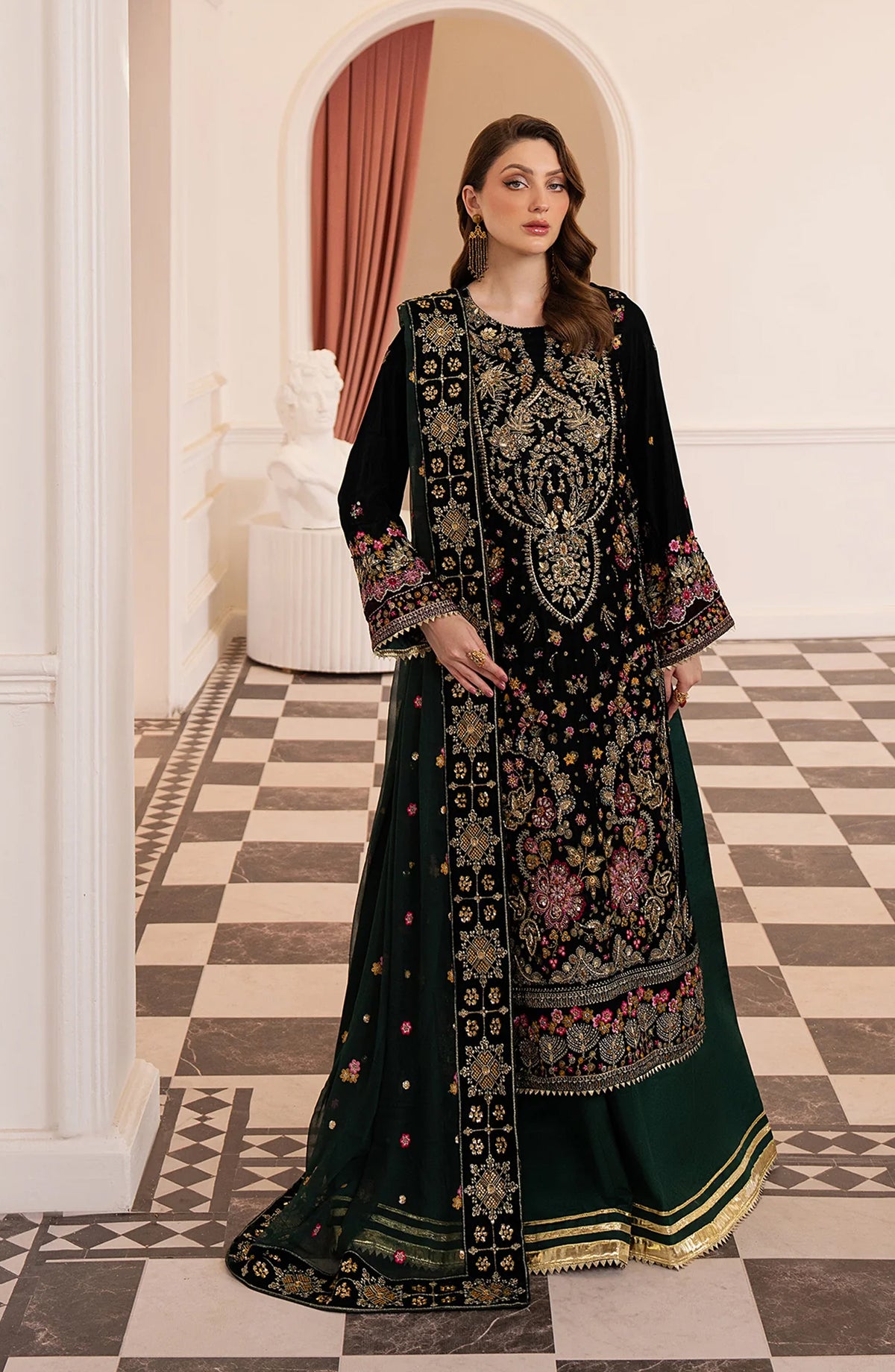 Noirah by Al Karim Embroidered Velvet Unstitched 3 Piece Suit - NV-004 - AK26NOI - Green - Winter Collection
