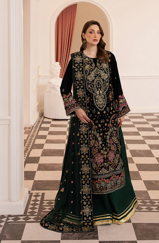 Noirah by Al Karim Embroidered Velvet Unstitched 3 Piece Suit - NV-004 - AK26NOI - Green - Winter Collection