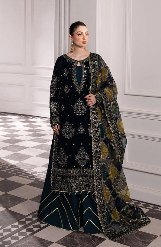 Noirah by Al Karim Embroidered Velvet Unstitched 3 Piece Suit - NV-006 - AK26NOI - Blue - Winter Collection