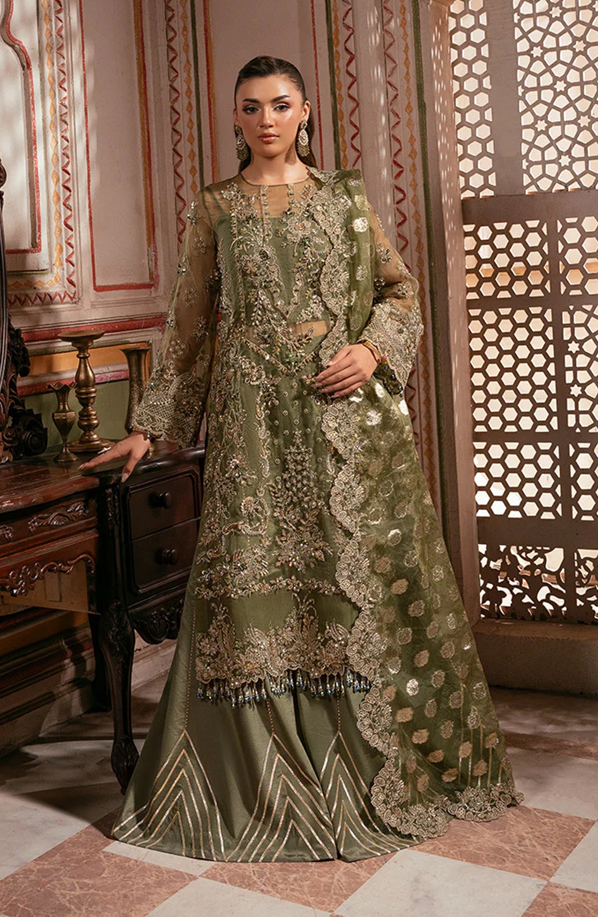 Noor-e-Naaz by Imrozia Luxury Embroidered Organza Unstitched 3 Piece Suit - IB-58 GULZAAR - IMP25NRN - Mehndi - Bridal Collection
