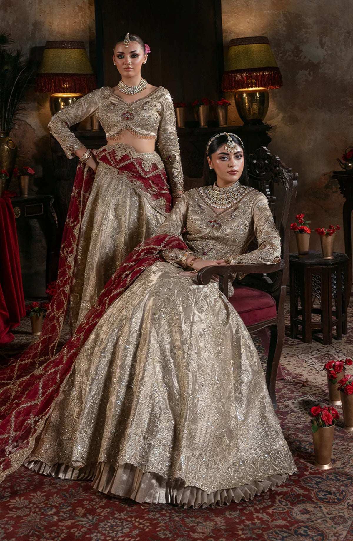 Noor-e-Naaz by Imrozia Luxury Embroidered Masoori Unstitched 3 Piece Suit - IB-53 SHAHKAR - IMP25NRN - Skin Gold - Bridal Collection
