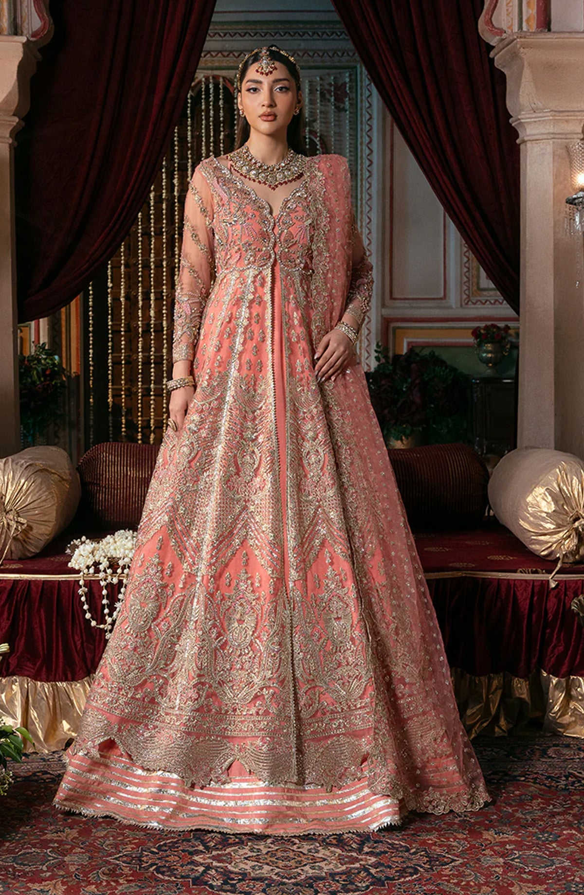 Noor-e-Naaz by Imrozia Luxury Embroidered Net Unstitched 3 Piece Suit - IB-50 KHUSHBU - IMP25NRN - Candy Pink - Bridal Collection