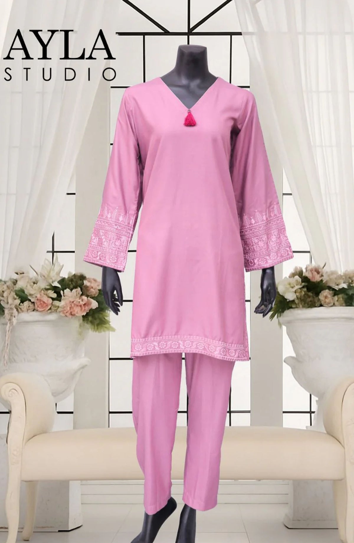 Noor-e-Rang by Ayla Embroidered Lawn Stitched 2 Piece Suit - Shabnam - AY25NRG - Pink - Summer Collection
